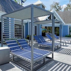 a cabana with lounge seating