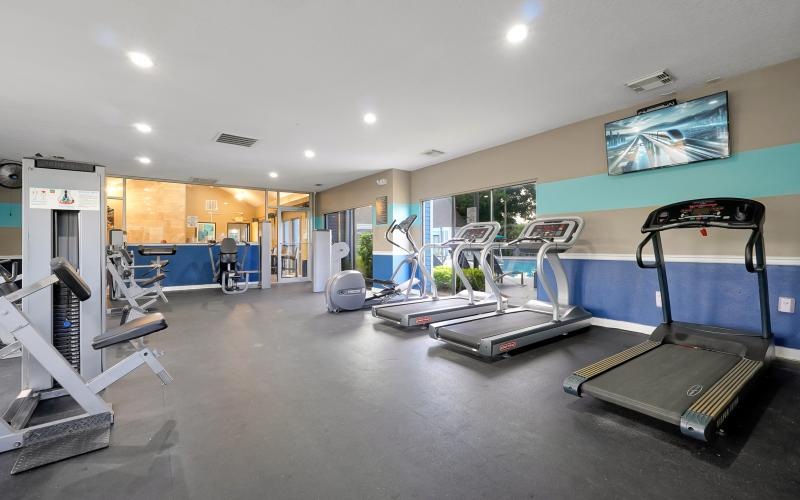 a gym with exercise equipment